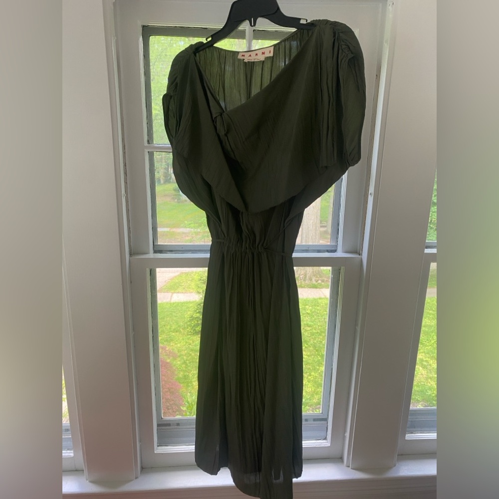 Marni Olive Green Dolman Sleeve Midi Dress